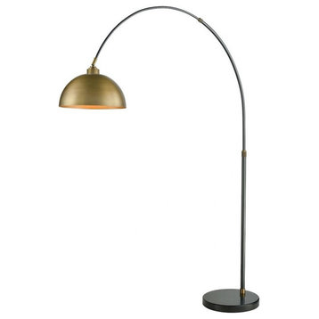 Standing Curved Floor Lamp in Brass for Industrial or Farmhouse Living Room