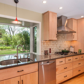 A large picture window brings natural light in