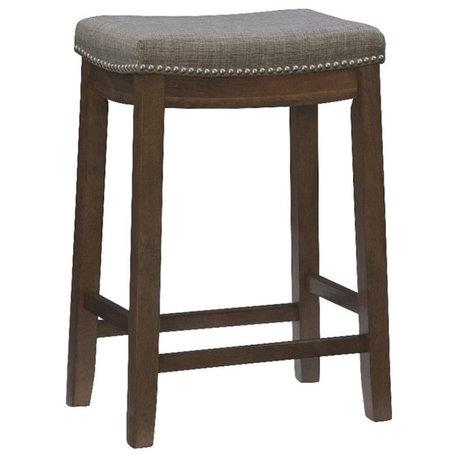 Linon Claridge Counter Stool Gray Woven Padded Seat Wood Frame in Rustic Brown