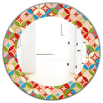 Designart Circles Japanese Texture Bohemian Frameless Oval Or Round Wall Mirror,