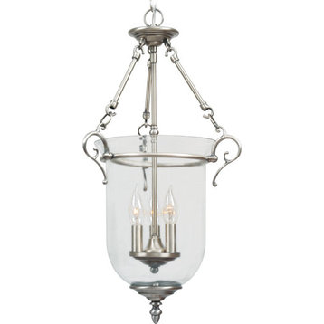 Legacy Chain Lantern - Brushed Nickel, Hand Blown Clear Glass, 3
