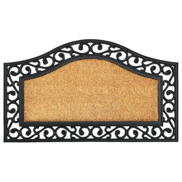 Black Moulded Rubber Coir Irongate Trellis Striped Doormat, 18"x30"