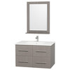 Centra 36" Vanity, Square Porcelain Undermount Sink, Gray Oak, White Stone