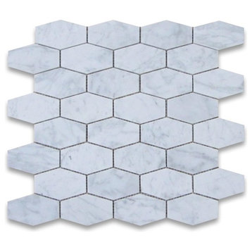 White Elongated Hexagon Marble Mosaic, 12X12 Polished