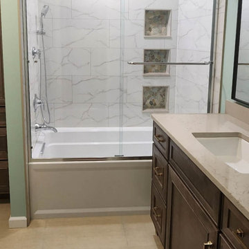 Bathroon Remodel with Hearth Stained Vanity, Tiled Shower and Intelligent Toilet