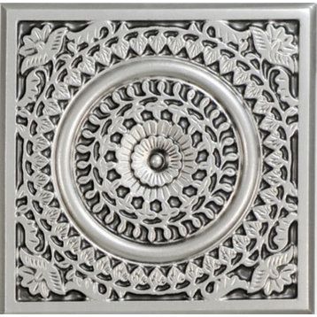 Grandma's Doilies Quartet, Faux Tin Ceiling Tile, 24"x24", Antique Silver