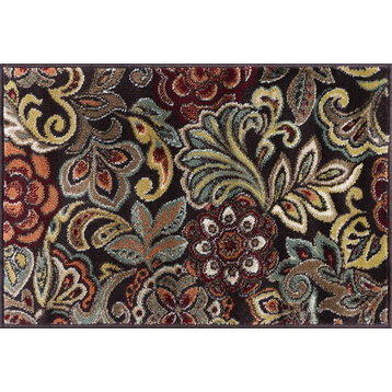 Dilek Transitional Floral Area Rug, Brown, 2'x3'