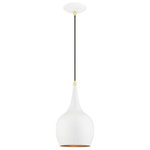 Livex Lighting - Andes 1 Light Shiny White With Polished Brass Accents Mini Pendant - The Andes mini pendant features a modern, minimal look. It is shown in a chic shiny white finish shade with a gold finish inside and polished brass finish accents.