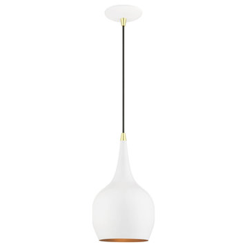 Andes 1 Light Shiny White With Polished Brass Accents Mini Pendant