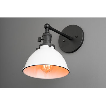 Wall Sconce, Industrial Lighting, White Bucket Shade
