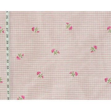 Clarence House Fabric Embroidered Flower Plaid Tropo, Pink, Standard Cut
