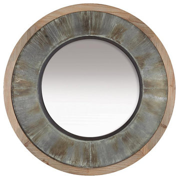 Rustic Galvanized Metal Wood Round Wall Mirror 32 in Farmhouse Industrial