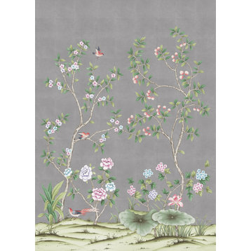 Garden Chinoiserie Peel and Stick Wallpaper Mural, Silver