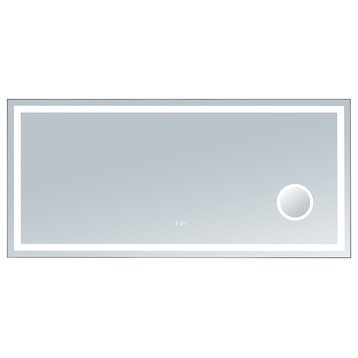 Square Electric LED Mirror With Magnifier, 60"x28"