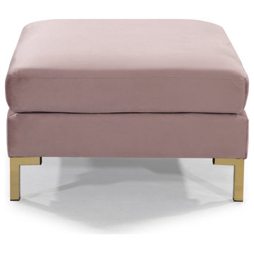 Elegant Ottoman, Square Design With Golden Legs & Velvet Upholstered Seat, Gray