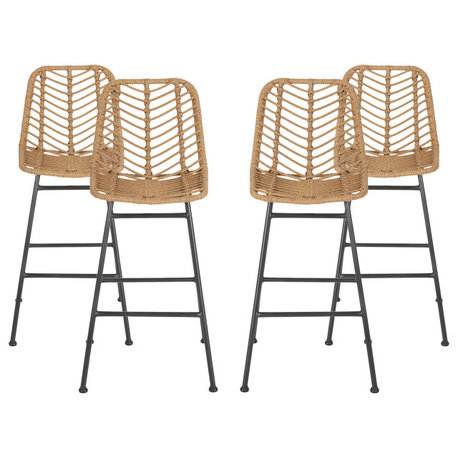 Angela Outdoor Wicker Barstools, Set of 4, Brown