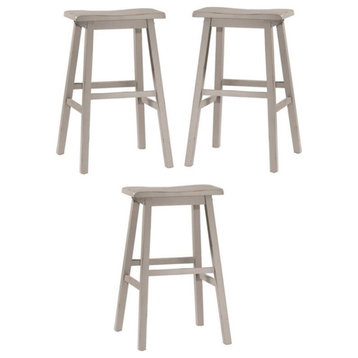 Home Square 29" Transitional Wood Bar Stool in Distressed Gray - Set of 3