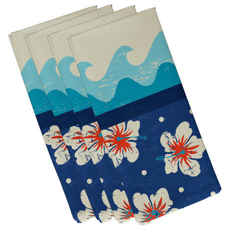 Hang Ten, Floral Print Napkin, Blue, Set of 4