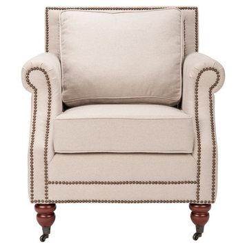 Indigo Club Chair With Brass Nail Heads Taupe