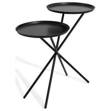 Angeles Nest Double Tray Side Table Brushed, Black