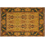 Bareens Designer Rugs - Antique Lavastone Low-Pile Chae Beige/Green Wool Rug - 6'0'' x 6'8'' - An exhilarating oriental rug with distinctive motifs and wide-ranging pallet of warm colors, this antique vintage distressed low pile hand knotted masterpiece is a breath-taking addition to any decor. Featuring a soft low pile, showcasing the intricate design with an awe-inspiring color palette this masterpiece is known for its versatility, all vegetable dyes, and high knot count. Known for its artistic individuality, masterful construction, and enduring appeal this one-of-a-kind rug is an excellent addition to any d�cor.