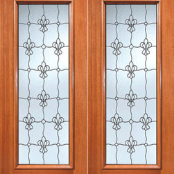 Fleur De Lis Pattern Beveled Glass Exterior Double Door, Full lite - Front Doors