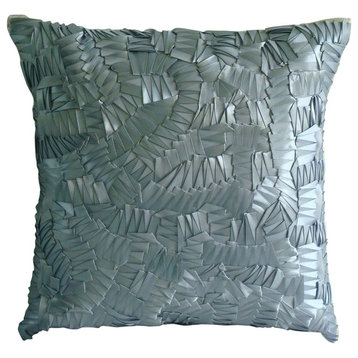 Silver Mist, 12"x12" Art Silk Silver Throw Pillows Cover for Couch