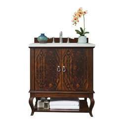 31 inch Single Bathroom Vanity Dark Amber Finish Arctic Fall Solid Surface Top - Bathroom Vanities And Sink Consoles