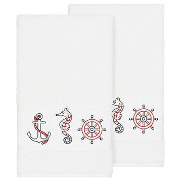 Linum Home Textiles Easton Embellished, White, Bath Towel, 2-Piece Set