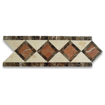 Marble Mosaic Border Listello Deco Tile Venice Rojo 4.4x12.9 Polished, 1 piece