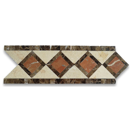 Marble Mosaic Border Listello Deco Tile Venice Rojo 4.4x12.9 Polished, 1 piece