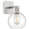 Port Nine Burgundy Wall Sconce, Brushed Steel, Clear Glass, Replaceable LED