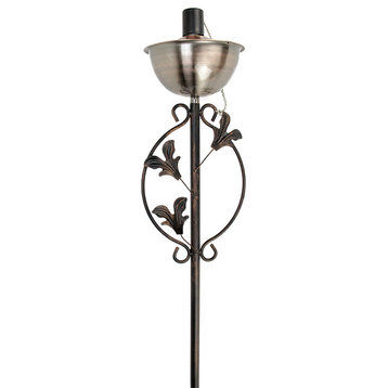 64.5" Brushed Copper Floral Motif Garden Oil Lamp Outdoor Patio Torch