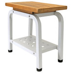 Asta Furniture - Aman Teak and Aluminum Shower Stool, Light Gray - Plantation grown top grade solid teak seat with hand sanded silk-smooth finish and rounded edge