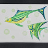 2-Piece Green Fish Wall Art, Original Watercolor Paintings by Olena Baca