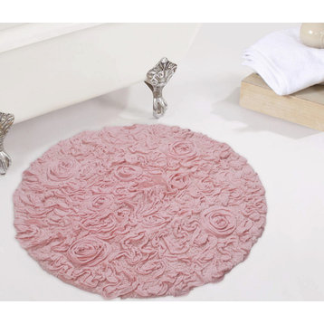 Bell Flower Collection Tufted Non-Slip Bath Rugs, 30" Round, Pink