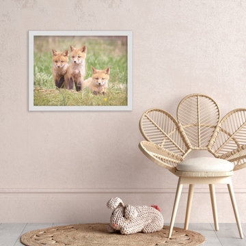 Baby Red Foxes Siblings Rustic Farmhouse Style Wall Art Prints