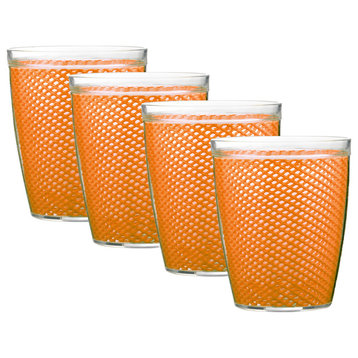 Kraftware Fishnet Double Wall Glasses, Spice Orange, 14 oz, Set of 4