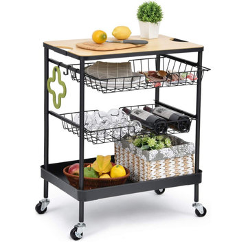 Kitchen Island Serving Cart with Utility Wood Tabletop