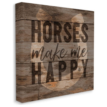 Horses Make Me Happy Horseshoe Wood Texture Farm Animal Design, 30"x30"