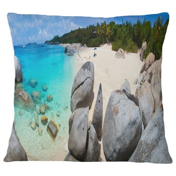 Turquoise Ocean Water with Rocks Modern Seascape Throw Pillow, 18"x18"