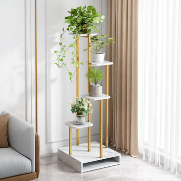 Multi-Shelves Nordic Luxury Plant Stand, White, H52.4"