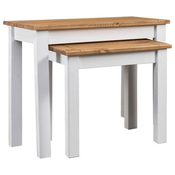 vidaXL Nesting Tables 2 Pcs Coffee End Table White Solid Pine Wood Panama Range