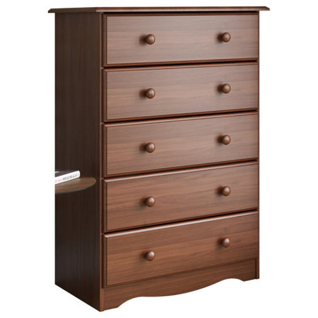 100% Solid Wood 5-Drawer Chest, Mocha