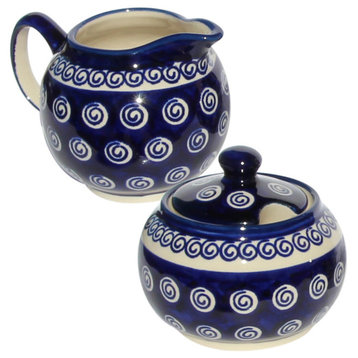 Polish Pottery Sugar Bowl and Creamer, Pattern Number: 174a