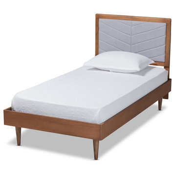 Tasha Light Gray Fabric and Walnut Brown Finished Wood Twin Size Platform Bed