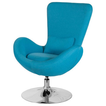 Elegant Office Chair, Swivel Chrome Base With Cushioned Linen Seat, Aqua