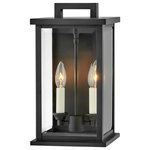 Hinkley Lighting - Weymouth Small Wall Mount Lantern, Black - Modernize your outdoor space without sacrificing the traditional appeal you long for. Weymouth's subtle yet overstated frame features a clean design; while its symmetrical lines evoke timeless elegance with a contemporary edge. The contrast candle sleeves in warm white balance the robust matte black aluminum cast frame. The beveled glass is an elegant touch to help refract the light. Weymouth is available in a Black finish.