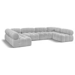 Meridian Furniture - Ames Boucle Fabric U-Shaped Modular Sectional, Grey, 6-Piece: 4 Armless Chair, 2 Corner Chair - Introduce a touch of modern sophistication to your living area with the exquisite Ames Boucle Fabric Sectional. With plush grey boucle fabric and unique design, it will elevate the visual appeal of your living space. This elegant and captivating sectional can be mixed and matched with other pieces from the collection to create an endless array of stunning looks. So, get ready to transform your living area into an inviting and stylish haven with the Ames Boucle Fabric Sectional.