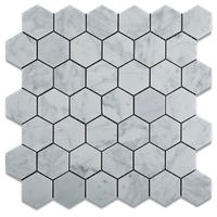 Carrara White Marble Polished Hexagon Mosaic Tile, Set of 5